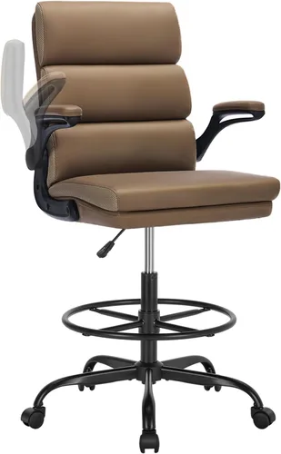 Vista 8 de Silla de Dibujo Silla Alta de Oficina con Reposabrazos Abatibles Acolchados Silla de Escritorio de Pie Ergonómica Ejecutiva para Computadora