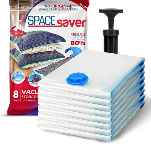 Vista 10 de Spacesaver - Bolsas de almacenamiento al vacío medianas para edredones, mantas y ropa, bolsas de compresión selladas al vacío con bomba de mano