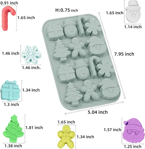 Vista 2 de Moldes de chocolate de Navidad, 3 moldes de silicona para caramelos, bastón de Papá Noel, árbol de Navidad, moldes de jengibre para cubitos