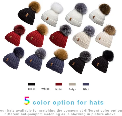 Vista 3 de Gorro de invierno de punto con pompón de piel para mujer