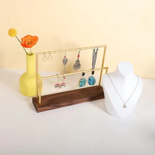 Vista 6 de GemeShou Organizador de aretes de madera para niñas, exhibición de aretes de nogal y soporte para exhibición de boutique, organizador