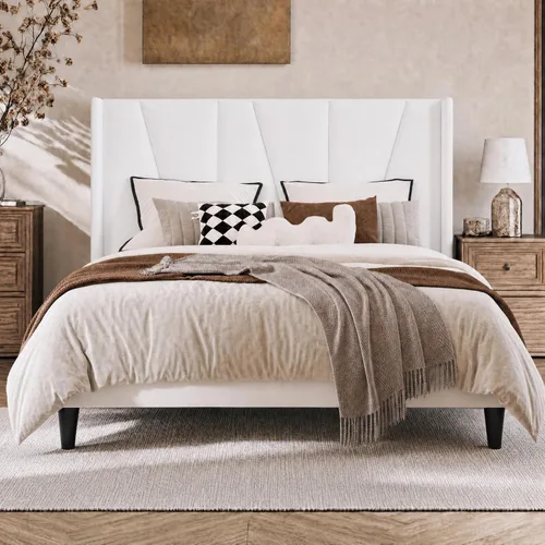 Vista 16 de SHA CERLIN - Base de cama tapizada King con cabecero, color gris oscuro