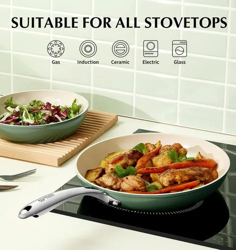 Vista 3 de KOCH SYSTEME CS Sartén antiadherente de 10 pulgadas con tapa, sartén de cerámica antiadherente con mango de acero inoxidable que se mantiene fresco