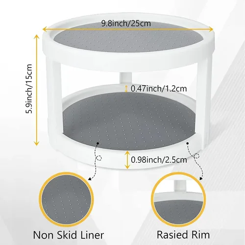 Vista 2 de Lazy Susan - Organizador de especias antideslizante de 2 niveles, organizador de condimentos giratorio de 360 grados de 10 pulgadas, para armario