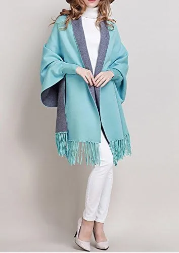 Vista 4 de FeelMeStyle - Poncho bohemio para mujer con flecos y flecos