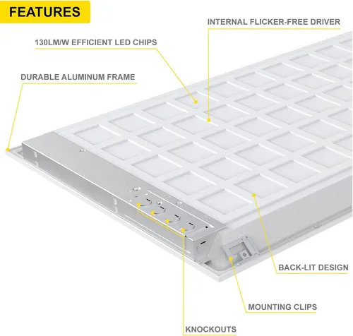 Vista 3 de NUWATT Luz de panel plano LED de 1 x 4 pies, 4000 K blanco frío, 4400 lm, voltaje universal de 120-277 V, panel LED regulable de 0-10 V, iluminación