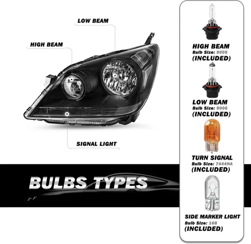 Vista 2 de SOCKIR - Para Honda Odyssey 2005-2010 Conjunto de faros delanteros negro Carcasa negra y reflector transparente