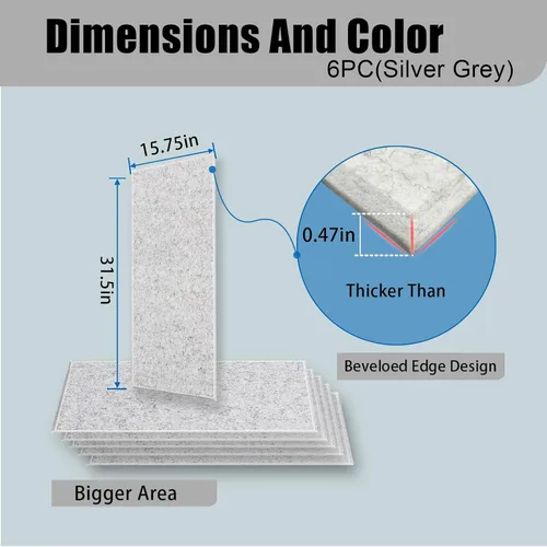 Vista 4 de Paquete de 6 paneles de pared insonorizados engrosados, paneles acústicos de borde biselado de alta densidad de 15.75" X 31.5" X 0.47", paneles