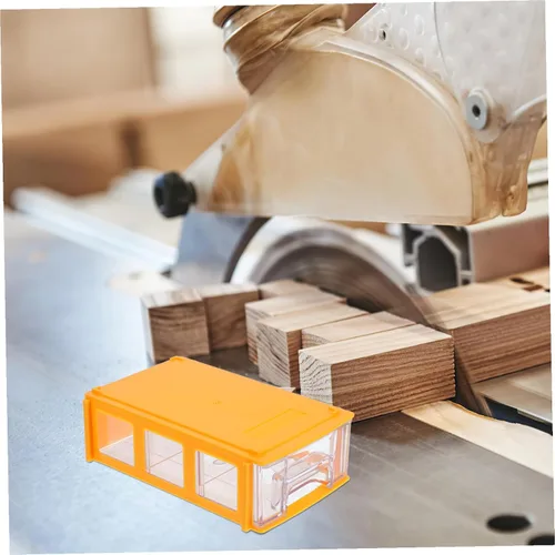 Vista 8 de Caja organizadora de cajones de escritorio modular apilable con múltiples contenedores de almacenamiento de plástico amarillo compacto