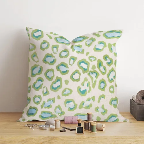 Vista 4 de Funda de almohada con estampado de leopardo verde azulado y guepardo, funda de almohada con estampado de animales, funda de cojín chinoiserie, funda