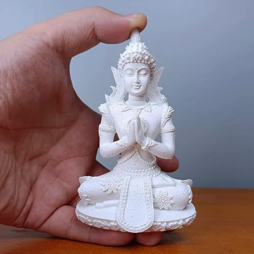 Vista 5 de HYFAN Estatua armoniosa de meditación de Buda de piedra arenisca para manualidades, escultura de Feng Shui, decoración para el hogar, oficina