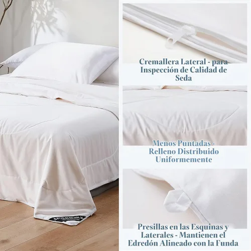 Vista 4 de Mommesilk Edredón de seda, relleno de seda 100% pura y funda de algodón real, suave y transpirable, peso de relleno neto de 4.4 lbs, tamaño King