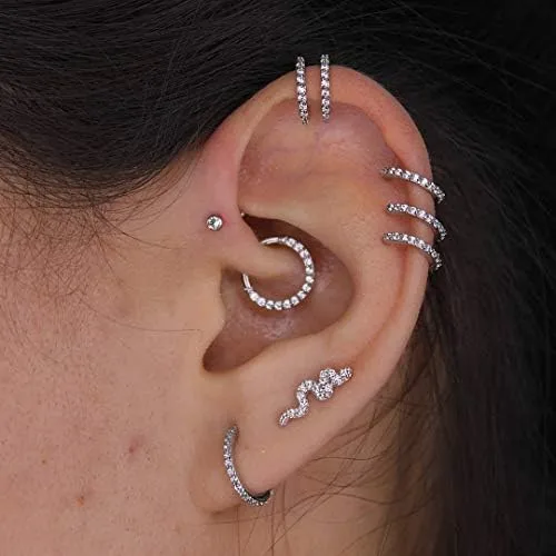 Vista 2 de OUFER - Aretes para nariz de acero quirúrgico para cartílago tragus de acero inoxidable 316L aretes para la hélice y cartílago 14G 16G 18G 20G aro