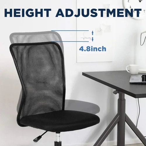 Vista 6 de FDW Silla de oficina en casa, silla de escritorio de malla con respaldo medio, sin brazos, ergonómica, giratoria, soporte de espalda, ajustable