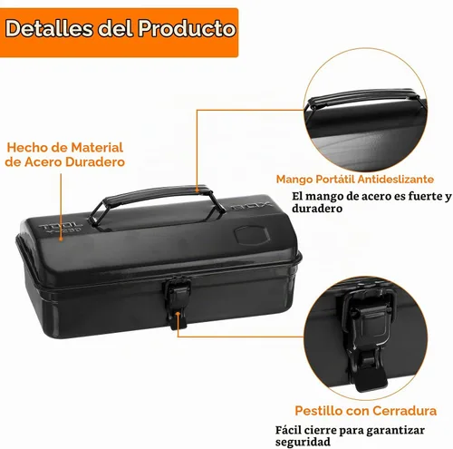 Vista 4 de HARFINGTON Caja de Herramientas 11.4" Caja de Herramientas de Acero Portátil Estilo Techo de Cadera con Cierre de Pestillo de Metal Cofre de Negro