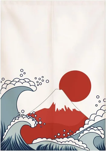 Vista 18 de Cortina japonesa Noren para puerta, tapiz de Hokusai Ukiyoe, cortina de puerta de cocina, bistró, decoración del hogar, 29 x 35 pulgadas