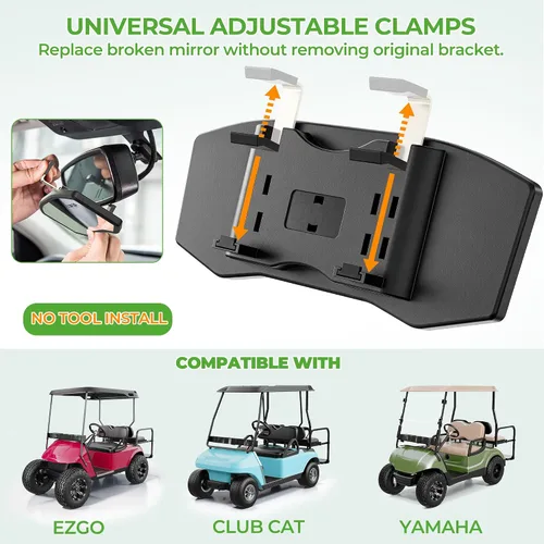 Vista 6 de 10L0L Espejo retrovisor para carrito de golf Yamaha EZGO Club Car Epic Espejo retrovisor universal gran angular, espejo convexo HD para carrito