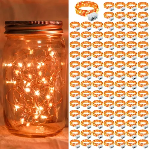 Vista 95 de Paquete de 6 luces de hadas a pilas con temporizador remoto, 8 modos de iluminación, 7 pies, 20 luces LED impermeables para Halloween, Navidad