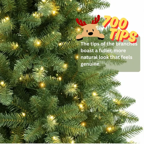 Vista 5 de Árboles de Navidad artificiales de 6 pies, con 250 luces blancas cálidas preiluminadas, 700 puntas de rama, elección adecuada para decoración
