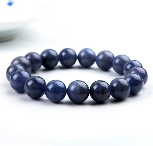 Vista 4 de Pulsera elástica de cuentas de tanzanita natural auténtica, 0.472in