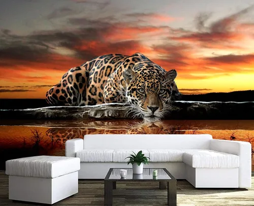 Vista 4 de Papel pintado 3D de leopardo de animales para despegar y pegar 98 x 58 pulgadas