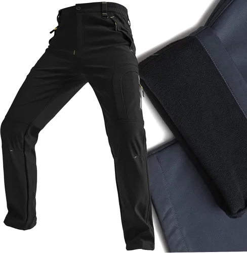 Vista 4 de Toomett Pantalones de nieve para senderismo para hombre, esquí, invierno, con forro polar, repelente al agua, campamento, caminar, pesca