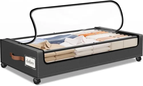 Vista 11 de SpaceHacks Almacenamiento Debajo de la Cama con Ruedas 1 Paquete Almacenamiento Debajo de la Cama con Ventana Transparente y Etiqueta Cajones Debajo