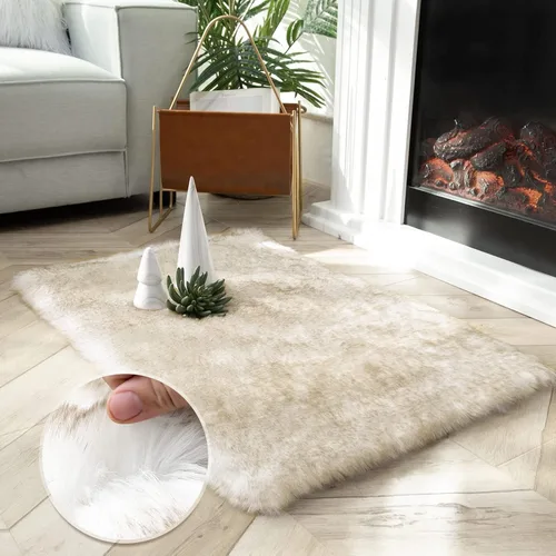 Vista 24 de Ashler HOME DECO Funda de piel sintética de zorro suave para silla, alfombra para dormitorio, suelo, sofá, sala de estar, color negro y blanco, 2 x