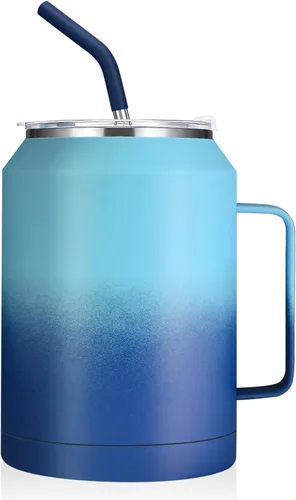 Vista 16 de zenbo - Vaso de acero inoxidable aislado al vacío con asa, tapa y popote, mantiene las bebidas frías hasta 36 horas, cuerpo a prueba de sudor, apto