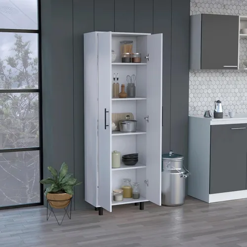 Vista 3 de DEPOT E-SHOP Gabinete Multistorage 71" H, 5 Estantes Internos, 2 Puertas, Blanco