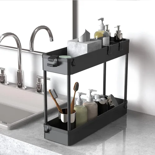 Vista 3 de SAKA - Carrito de almacenamiento delgado, carrito de almacenamiento rodante para el baño de 4 niveles, carrito organizador móvil de estanterías