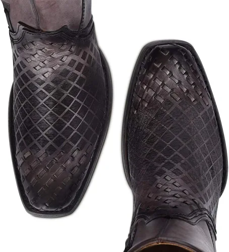 Vista 7 de Bota Hombre Cuadra en Piel Genuina con Cremallera Negro