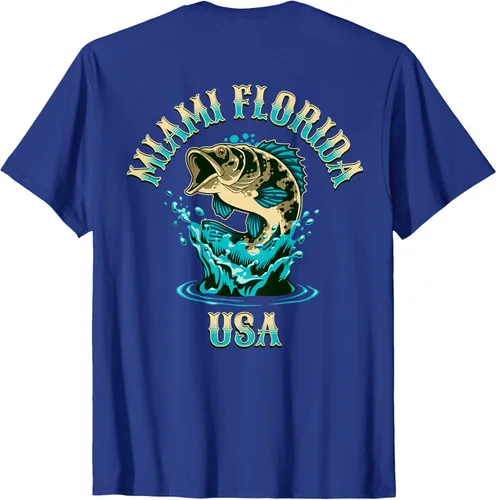 Vista 31 de Camiseta con diseño de pesca en la parte delantera y trasera de Miami Florida USA, Negro