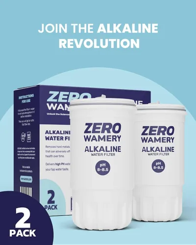 Vista 8 de Wamery Paquete de 2 filtros alcalinos para jarra de 5 etapas, repuesto para jarras y dispensadores modelo ZR‑017, mejora el pH y el sabor, carbón
