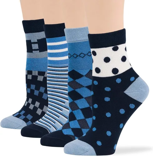 Vista 25 de 7BIGSTARS KINGDOM Women's Cotton Quarter Non-Binding Diabetic Fashion Socks-L-M-4 Pack-Multicolor