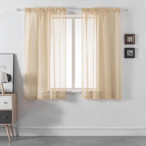 Vista 30 de DUALIFE - Cortinas transparentes de 54 pulgadas de largo, paneles de privacidad de gasa para ventanas, cortinas de lino semitransparentes