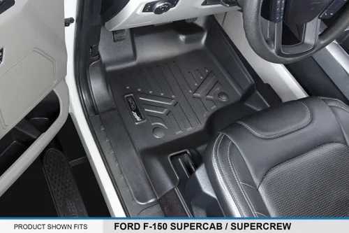 Vista 2 de SMARTLINER Juego de alfombrillas de piso de ajuste personalizado de 2 filas compatibles con Ford F-150 2015-2025