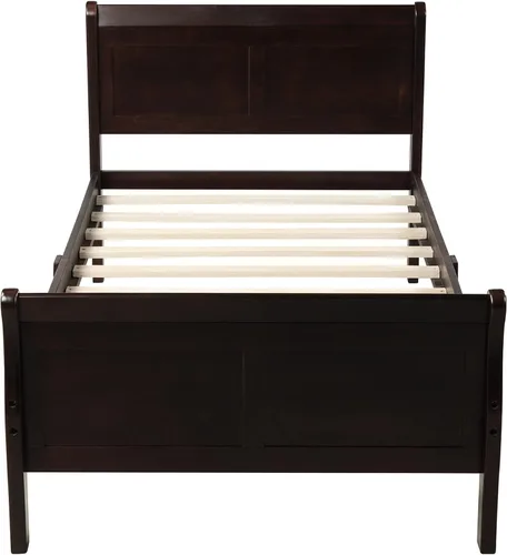 Vista 5 de Cama de plataforma individual, marco de cama de madera rústica de aspecto simple con cabecero y estribo para muebles de dormitorio o habitación