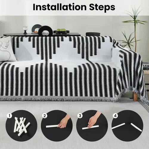 Vista 5 de Funda de sofá de felpilla lavable para sillón de un solo cojín, funda de sofá antideslizante, reversible, geométrica jacquard, funda de sofá Negro