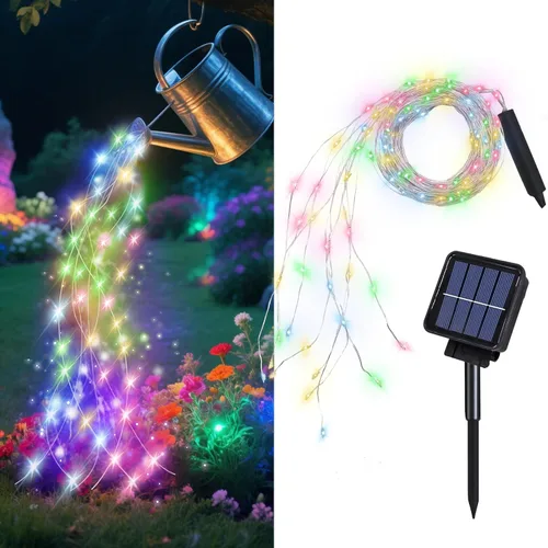 Vista 9 de Luces de cascada de hadas solares para exteriores, impermeables, 200 LED, 8 modos, luz de regadera (SIN REGADERA), luces de cadena alimentadas por
