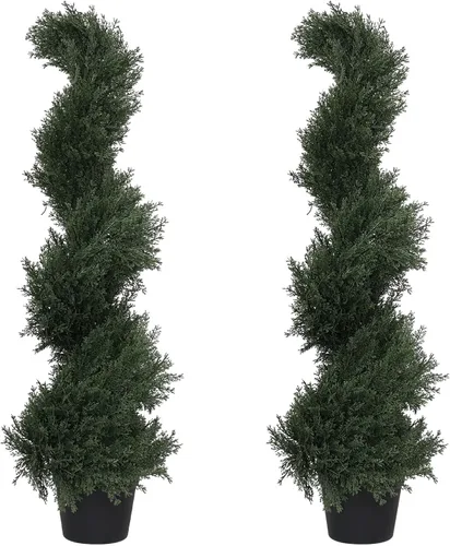 Vista 23 de THE BLOOM TIMES Juego de 2 árboles topiarios artificiales en espiral de 3 pies para exteriores, plantas de boj falsas de 36" para exteriores - Árbol