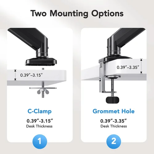 Vista 7 de HUANUO - Soporte de montaje de monitor dual, monta 2 pantallas de hasta 32 pulgadas, soporta 10 kg por brazo, soporte de monitor doble con excelente