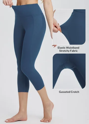 Vista 4 de baleaf Leggings capri para mujer con bolsillos de cintura alta para entrenamiento, yoga, correr, gimnasio, pantalones casuales de verano