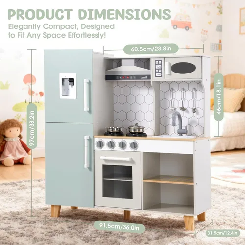 Vista 2 de Play Kitchen - Juego de cocina de juguete de madera para niños con luces y sonidos simulados, cocina de madera Montessori con fregadero, estufa