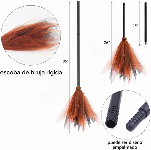 Vista 5 de Witch Costume Women, 5PCS Halloween Costume with Hat Tutu Broom Striped Thigh Socks Gloves Naranja