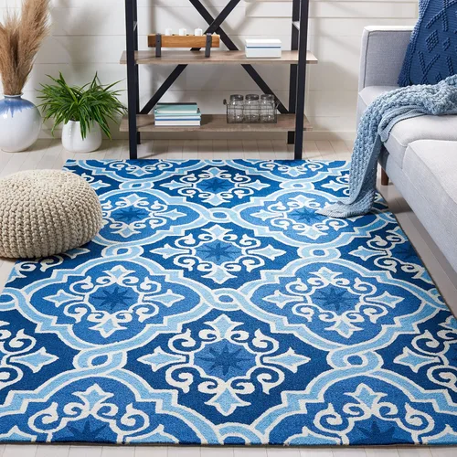 Vista 9 de SAFAVIEH Four Seasons Collection - Alfombra de pasillo, 2 pies 3 pulgadas x 8 pies, azul marino y azul, floral enganchada a mano, no desprende