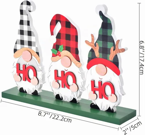 Vista 4 de Ovootok Decoración navideña para el hogar, letrero de madera rústica con gnomos Ho Ho Ho, decoración navideña de mesa para sala de estar, mesa