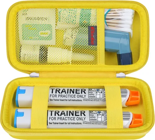 Vista 8 de Elonbo Estuche de transporte EpiPen, kit de medicina de viaje para 2 bolígrafos Epi o Auvi Q, inhalador de ventolin, aerosol nasal, medicamentos