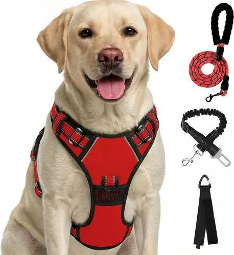 Vista 22 de FURRYFECTION Arnés a cuadros para perros pequeños, chaleco reflectante ajustable sin tirones para mascotas con clip frontal, correa, asa de fácil