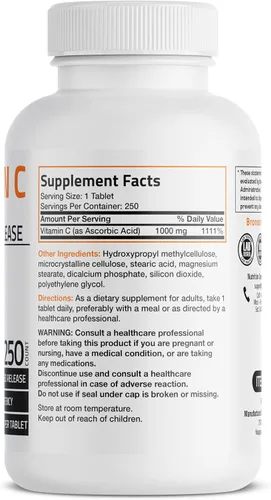 Vista 2 de Bronson Vitamina C 1000 mg de liberación sostenida de ácido ascórbico sin OMG, 250 tabletas